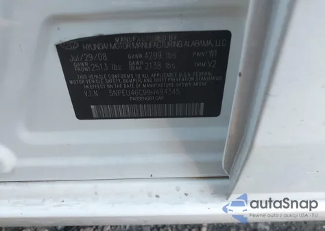 2009 Hyundai Sonata Limited из США, поврежденный, VIN 5NPEU46C99H494345